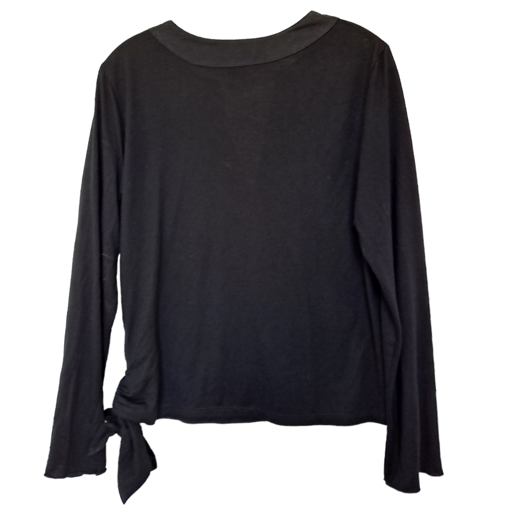 Bisou Bisou Michele Bohbot Vintage Black Boho Floral Embroidered Top szL - Picture 5 of 6
